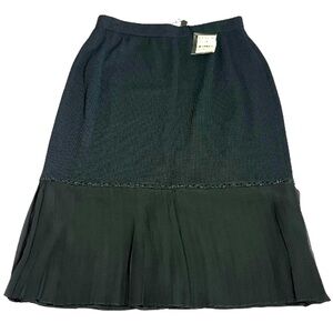 NWT St. John 4 Knit Midi Skirt Silk Pleated Trumpet Crystal Embellishment Black